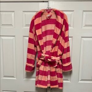 Croft & Barrow Ultra Plush Pink and Orange Striped Knee-length Robe Women’s L